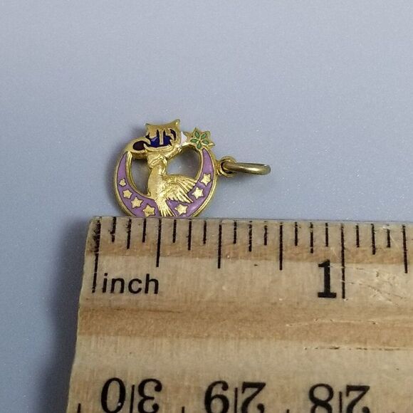 Vintage Daughters Of Rebekah Bird Moon Oddfellows Charm Pendant Gold Tone Enamel - Picture 4 of 5